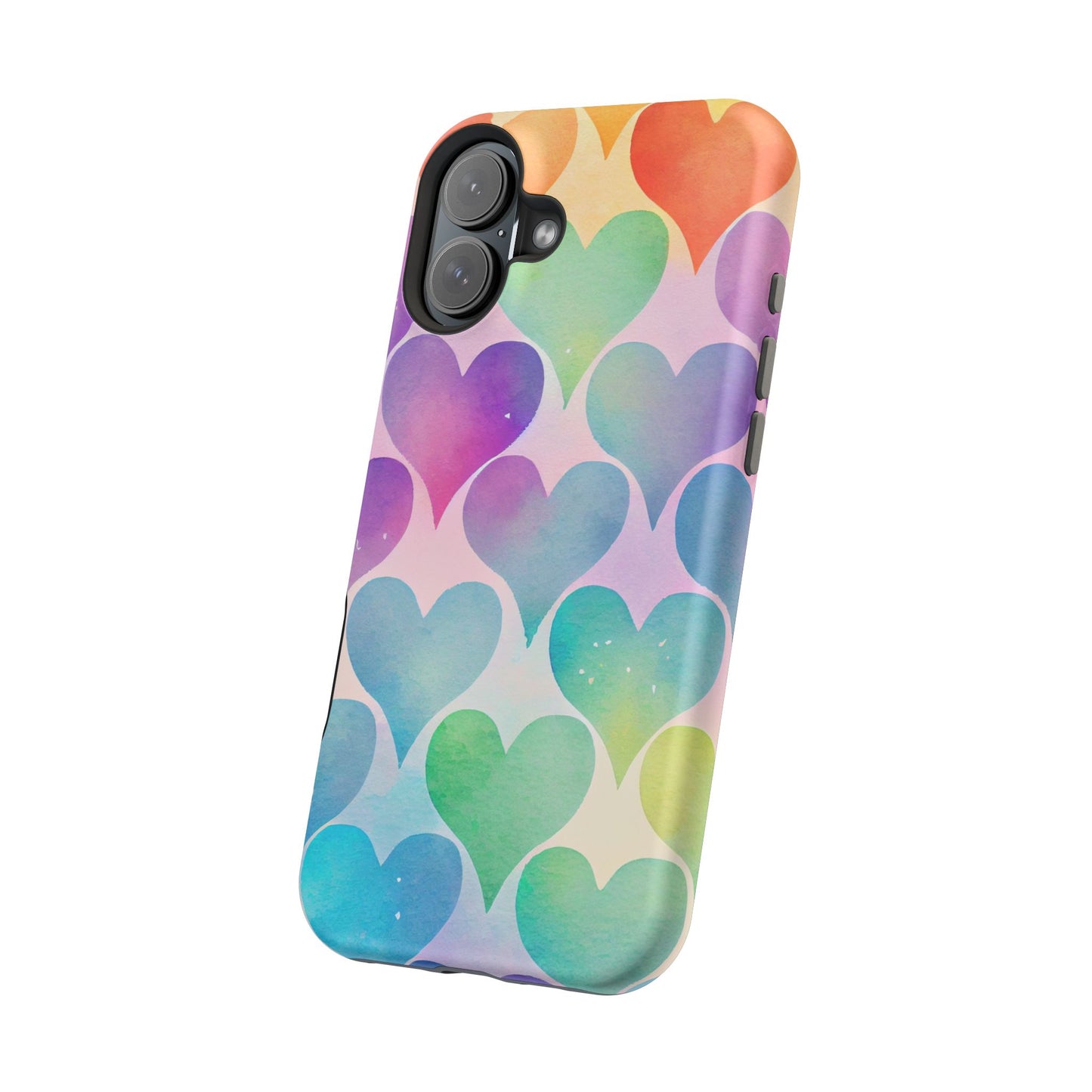 Rainbow Hearts Watercolor iPhone Case – Slim Design, Glossy Finish