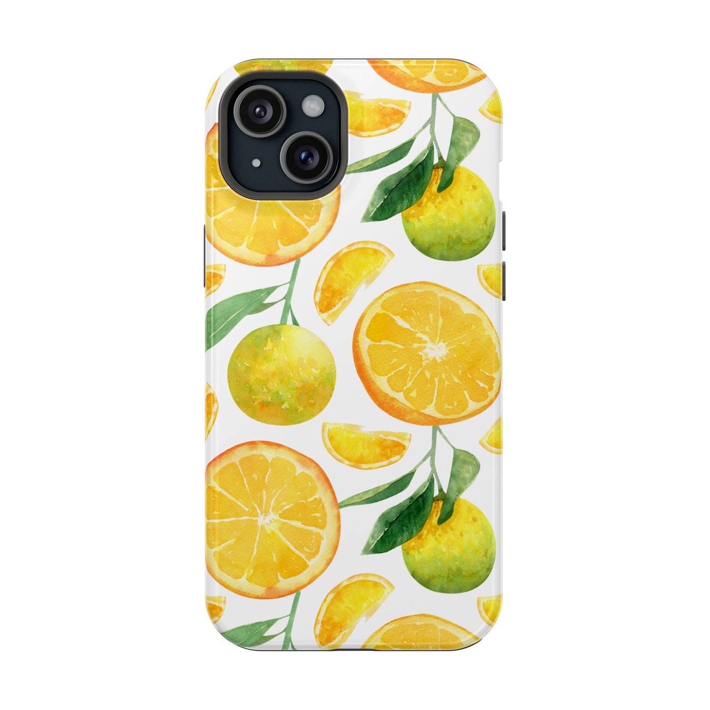 Sunny Citrus Grove Tough MagSafe iPhone Case – Watercolor Orange Design, Dual-Layer Protection