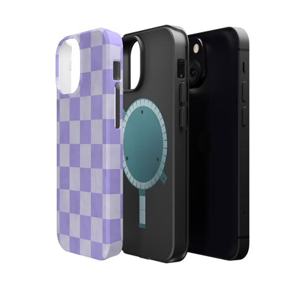 Lavender Checkerboard MagSafe iPhone Case – Shockproof, Smooth Matte Finish, Dual-Layer Design