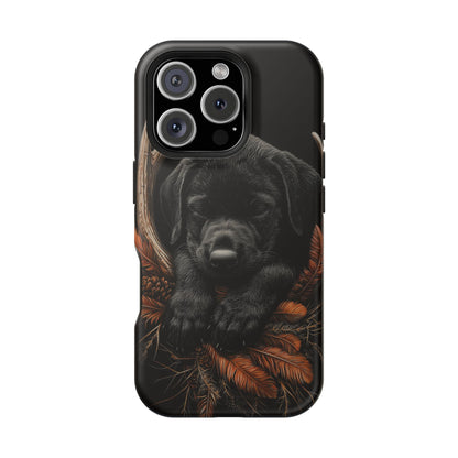 Charming Black Labrador Puppy on Feathers MagSafe iPhone Case