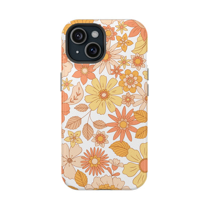 Vintage Floral Bloom MagSafe iPhone Case – Warm Orange & Yellow Retro Flower Design with Matte Finish