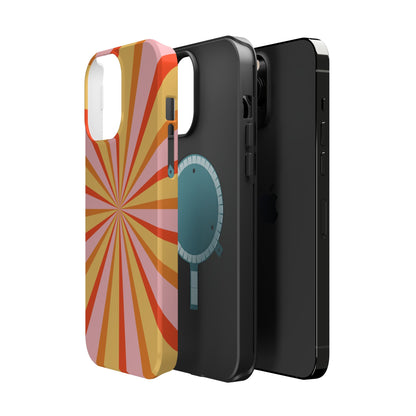 Bold Retro Sunburst MagSafe iPhone Case – Vibrant 70s-Inspired Rays in Orange, Pink, and Yellow