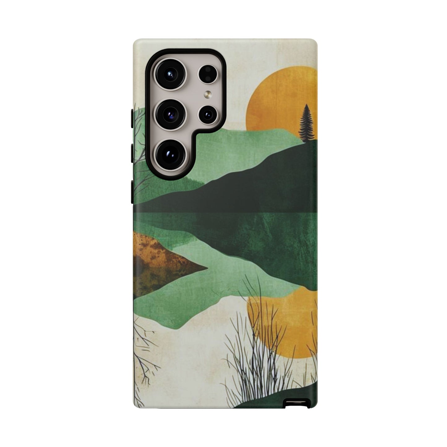 Retro Mountain Sunrise Samsung Galaxy Case – Minimalist Landscape Design, Dual-Layer Protection