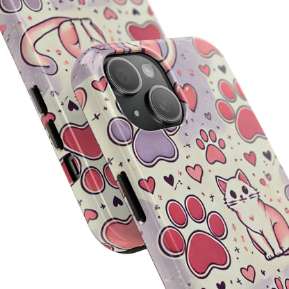 Cute Cat and Paw Print iPhone Case - Pet Lover’s Protective Cover