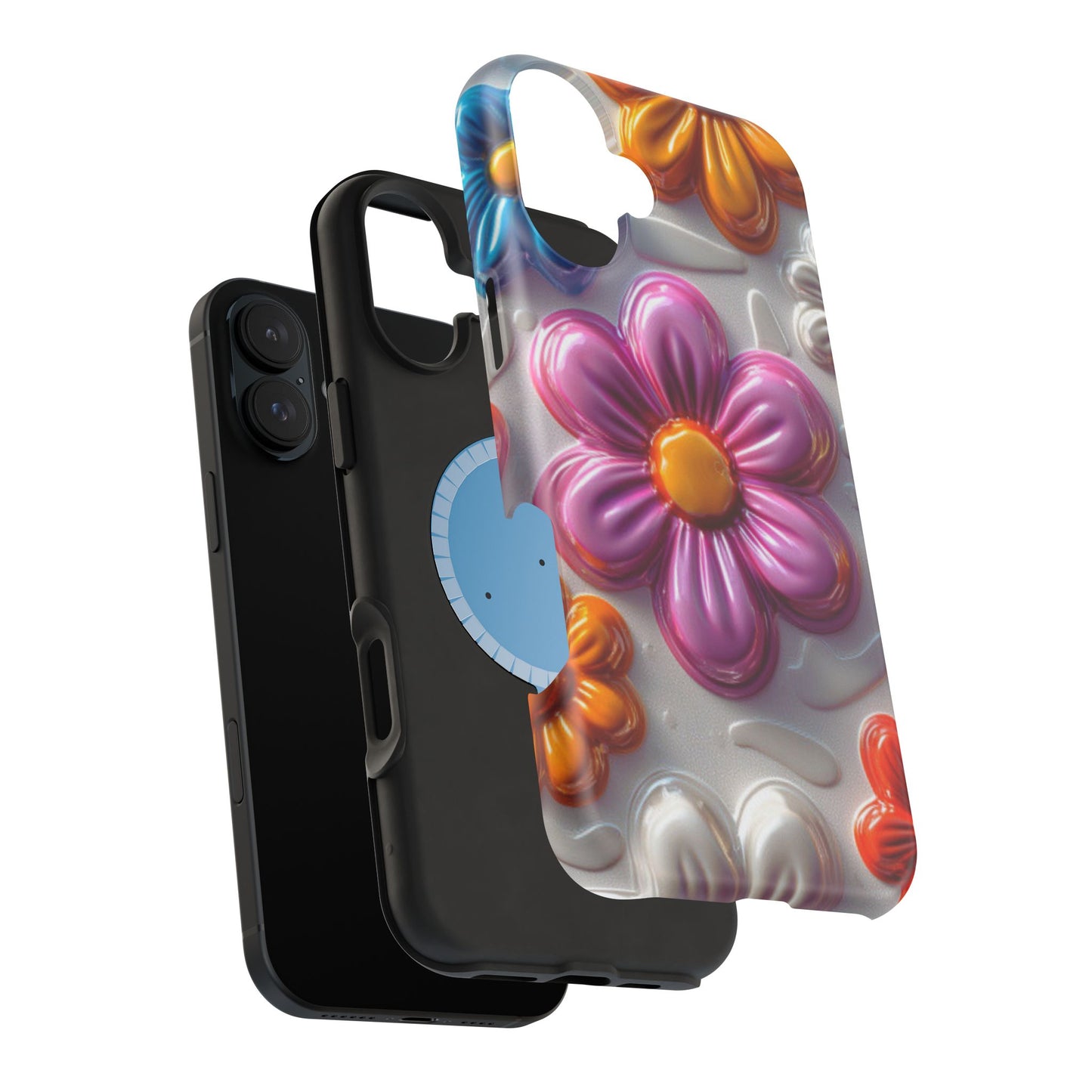 Glossy 3D Floral MagSafe iPhone Case – Colorful Flower Pattern, Durable Protection