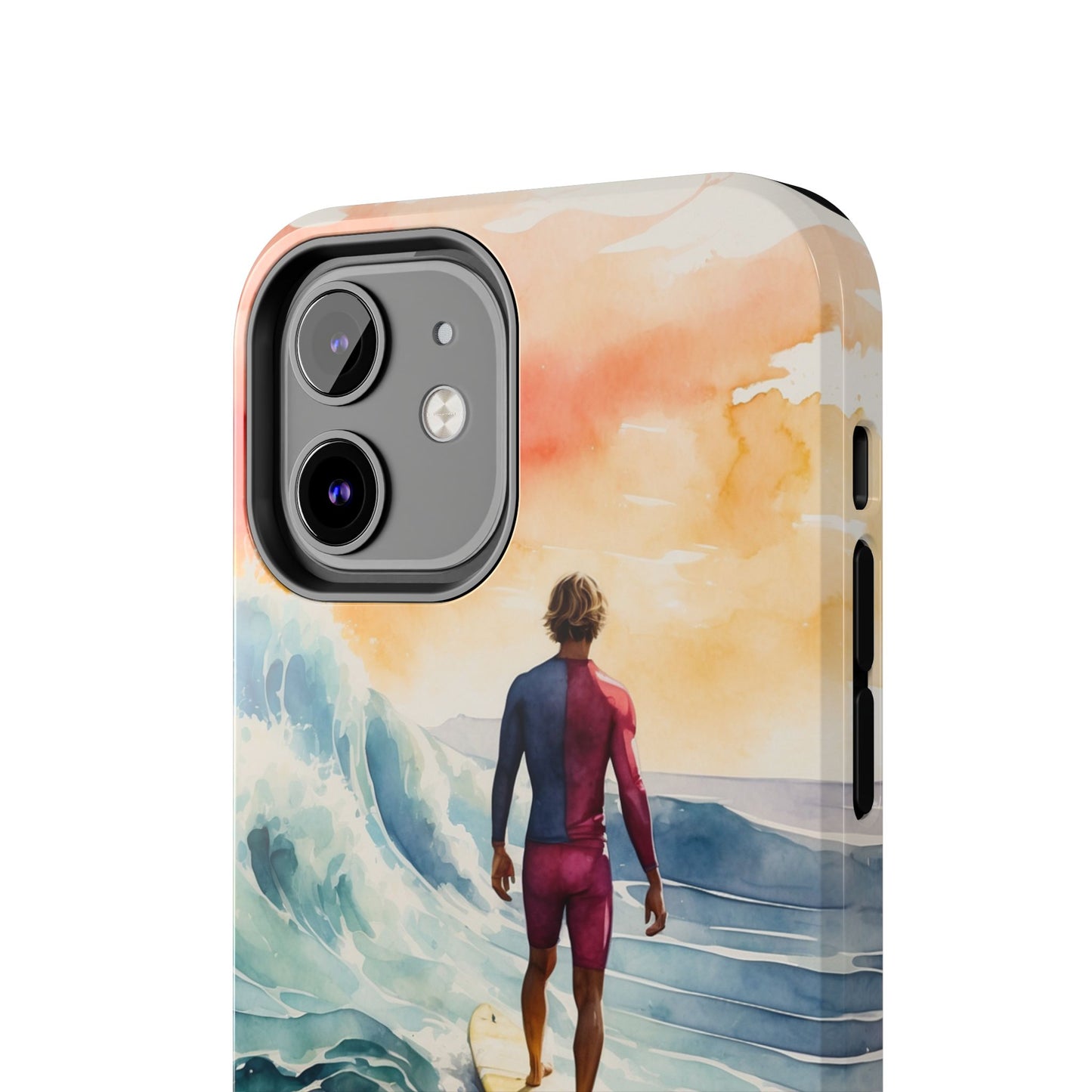 Surfer’s Sunset Wave iPhone Case – Vibrant Watercolor Design