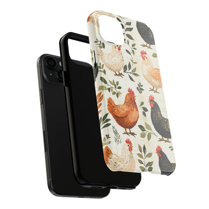 iPhone Case: Vintage Chicken Farmhouse Case – Rustic Leaves Design