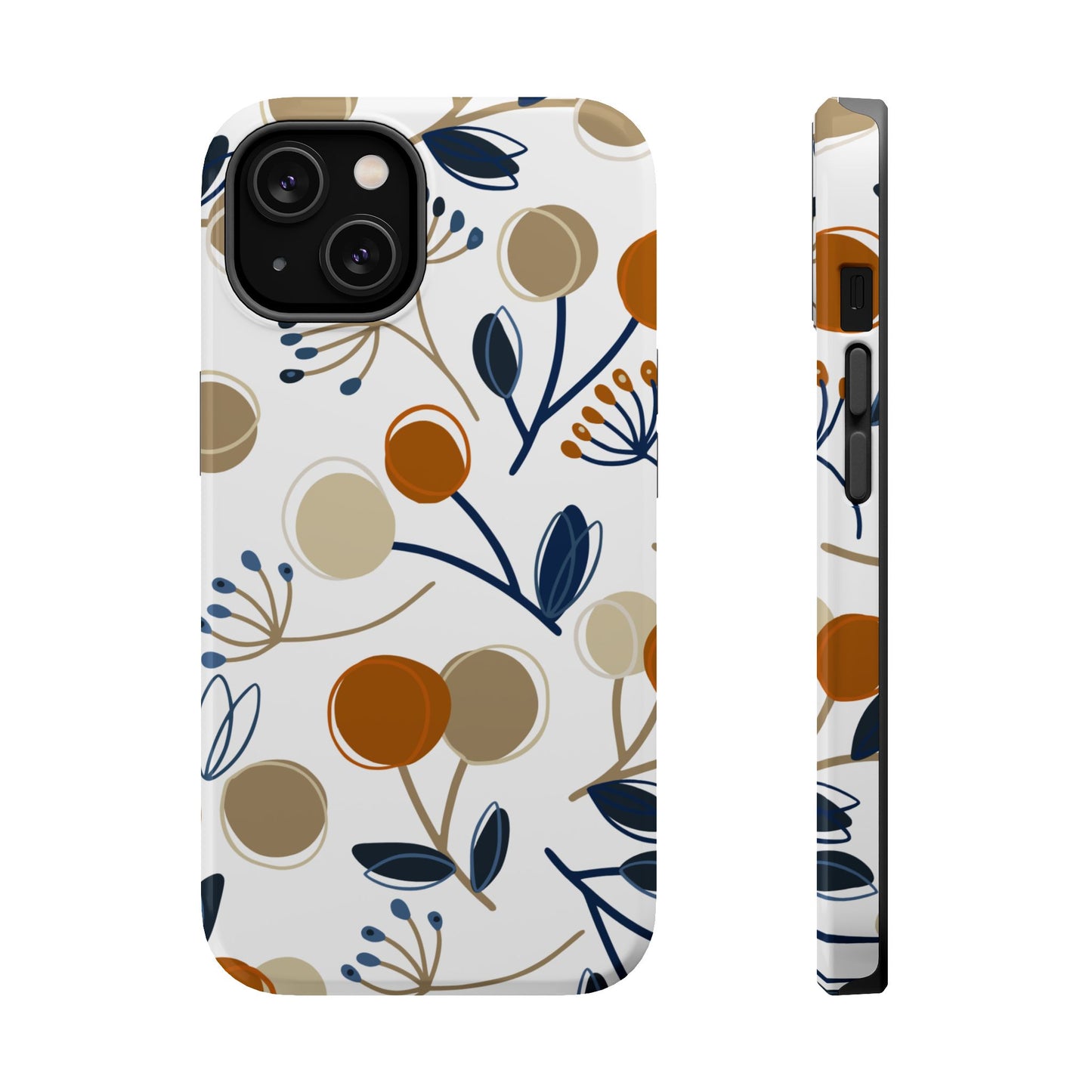 Modern Botanical Berries Tough MagSafe iPhone Case – Earthy Tones & Navy Accents, Shock-Resistant