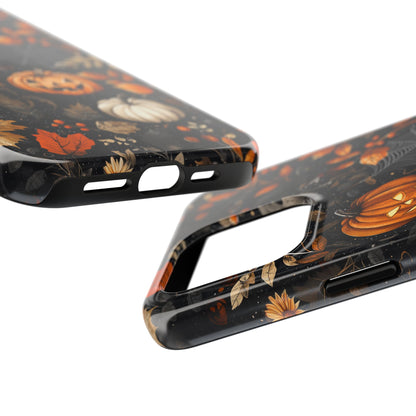 Elegant Halloween iPhone Case – Pumpkin Jack-o'-Lanterns, Cobwebs & Autumn Foliage Design