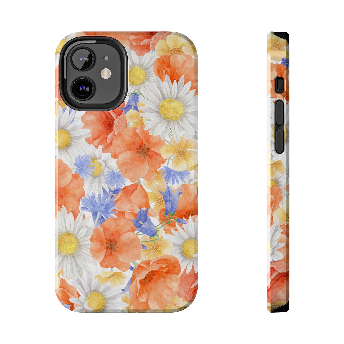 Watercolor Wildflower Pattern iPhone Case – Durable Matte Finish with Daisy, Poppy & Cornflower Design