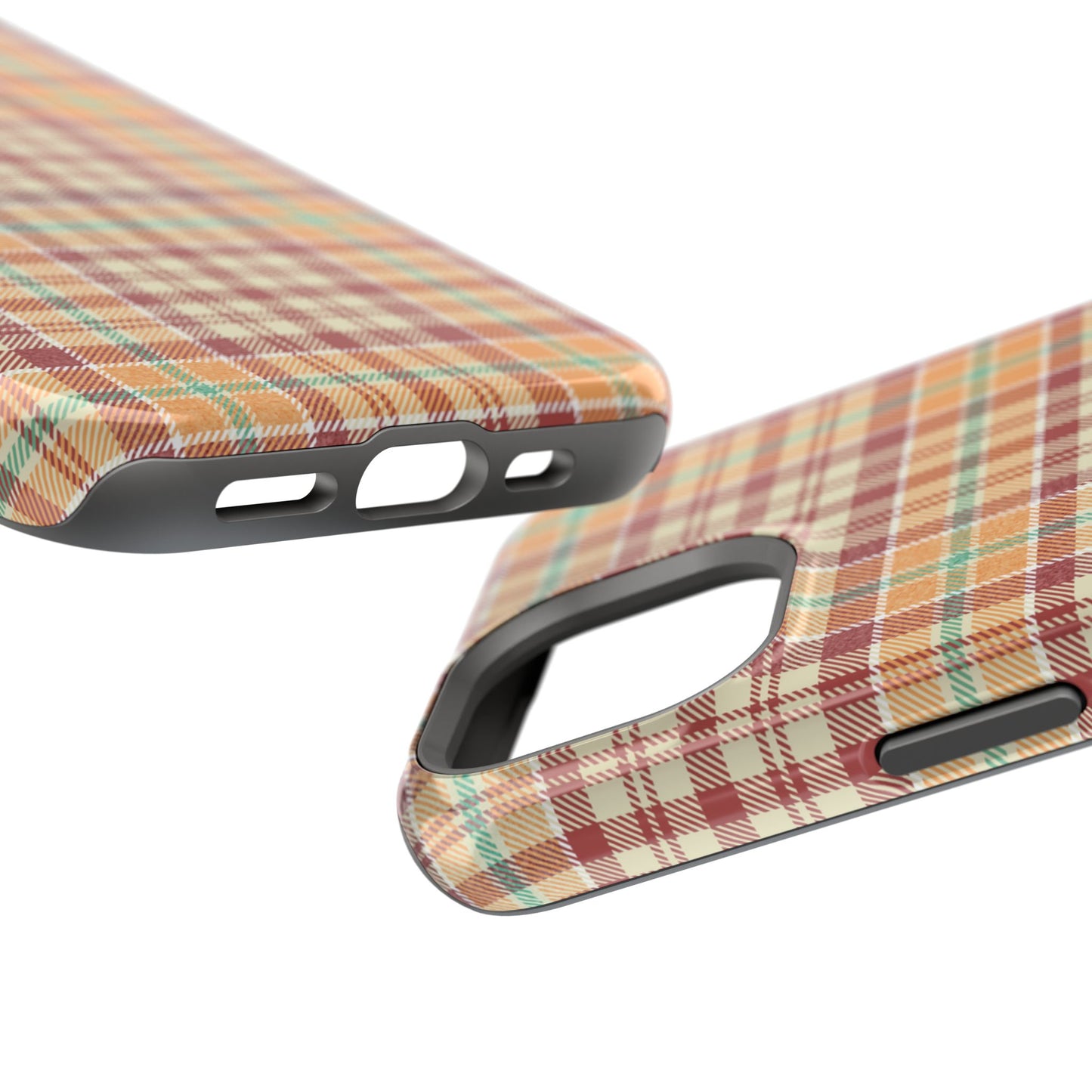 Retro Chic Plaid MagSafe iPhone Case in Red, Orange, Green & Cream – Vintage Design Meets Modern Tech