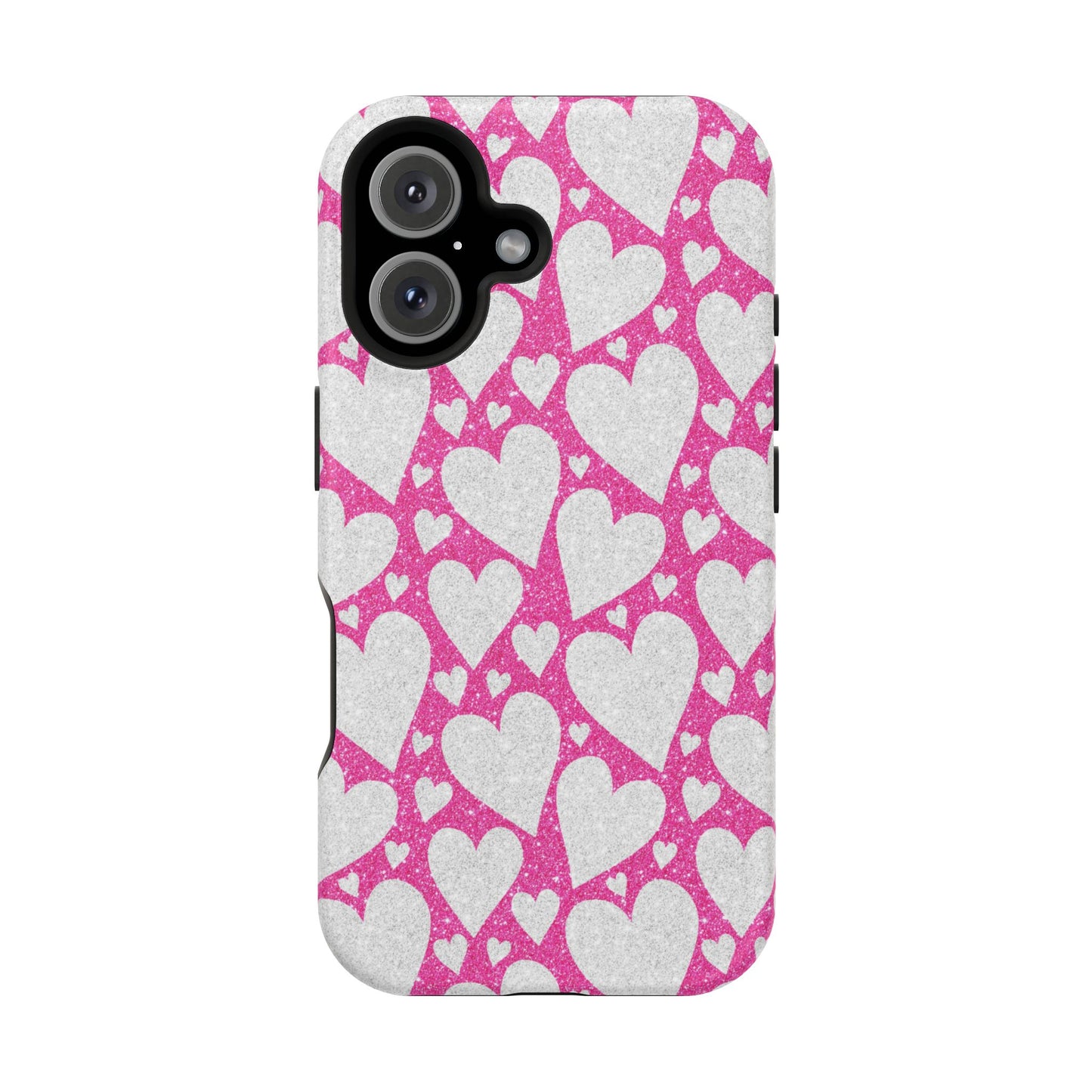 Pink and Silver Glitter Heart Pattern MagSafe Case