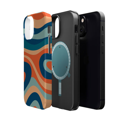 Retro Vibe Wavy Stripes MagSafe iPhone Case – 70s-Inspired in Teal, Orange, and Rust