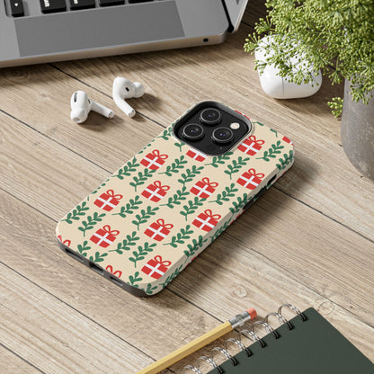 iPhone Case: Holiday Cheer – Red Gifts & Green Leaves