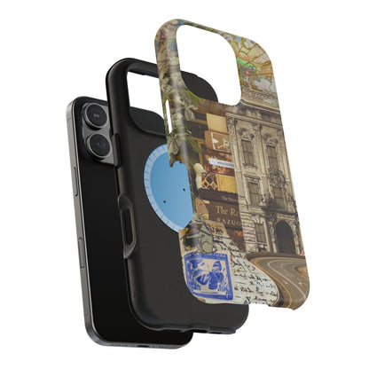 Whimsical Road Trip Collage MagSafe iPhone Case – Dual-Layer Protection with Vintage Art and Adventure Design