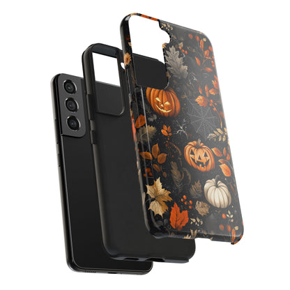 Elegant Halloween Samsung Galaxy  Case – Pumpkin Jack-o'-Lanterns, Cobwebs & Autumn Foliage Design