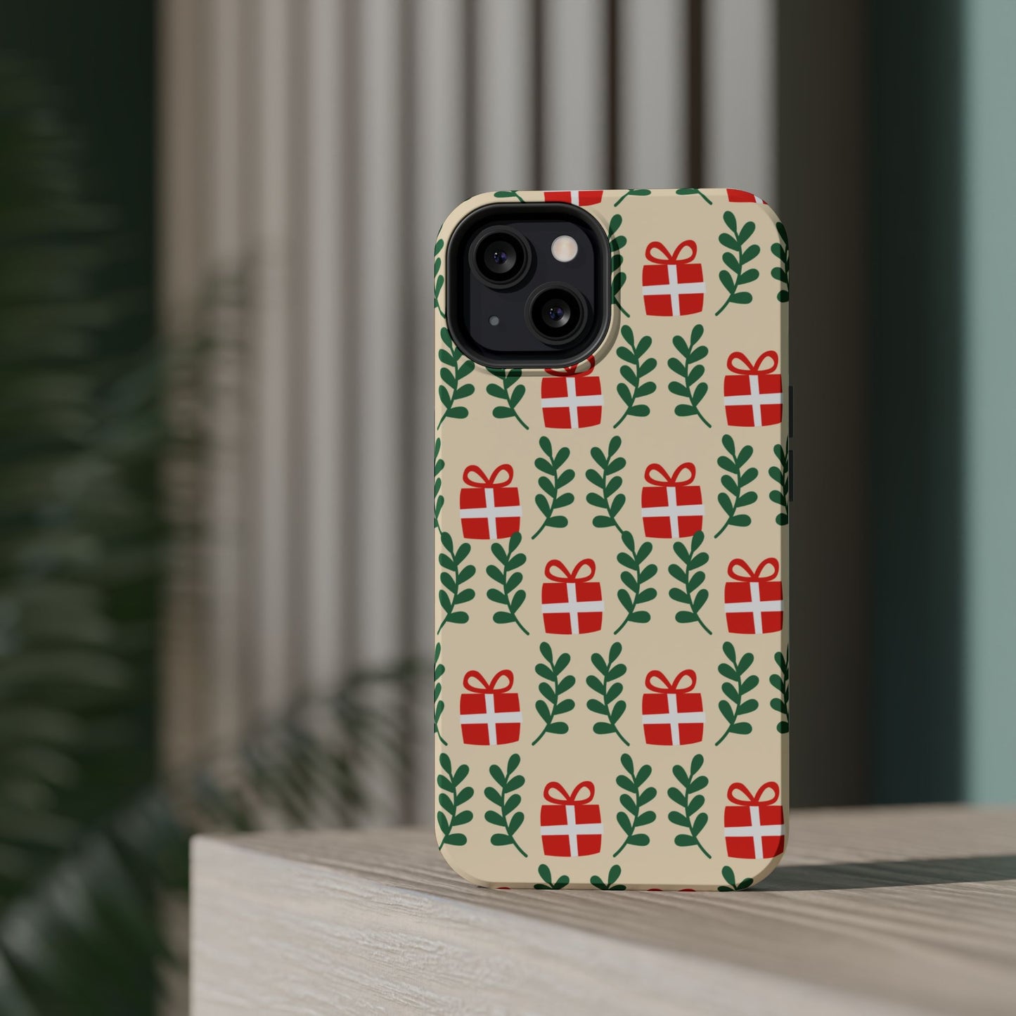 MagSafe iPhone Case: Holiday Cheer – Red Gifts & Green Leaves