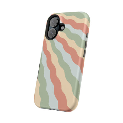 Earthy Retro Waves MagSafe iPhone Case – 70s-Inspired Wavy Stripes in Soft Green, Cream, and Rust