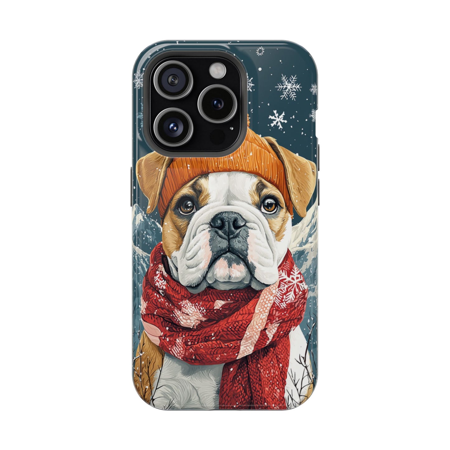 Cozy French Bulldog MagSafe iPhone Case – Rustic Fireplace Protective Cover