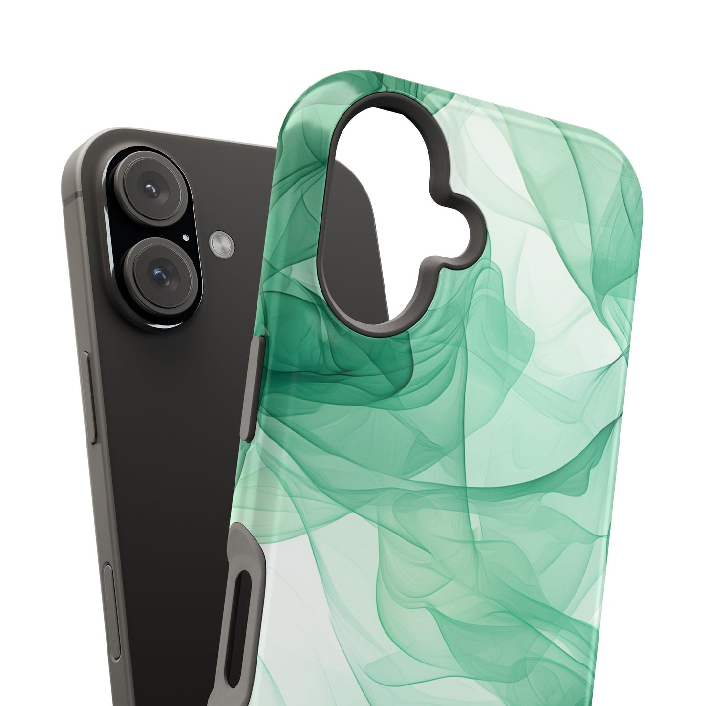 Translucent Flowing Green Fabric MagSafe iPhone Case – Elegant Fluid Design