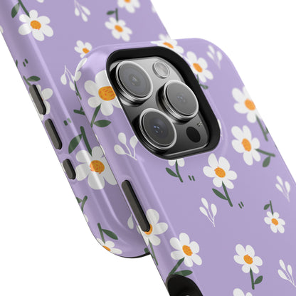 Purple Daisy Garden MagSafe  iPhone Case – Soft Lavender Background, Shockproof Protection with Slim Fit