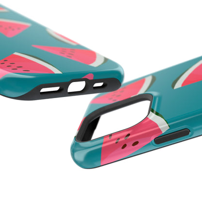 Watermelon Bliss MagSafe iPhone Case – Vibrant Summer Fruit Design on Teal Background