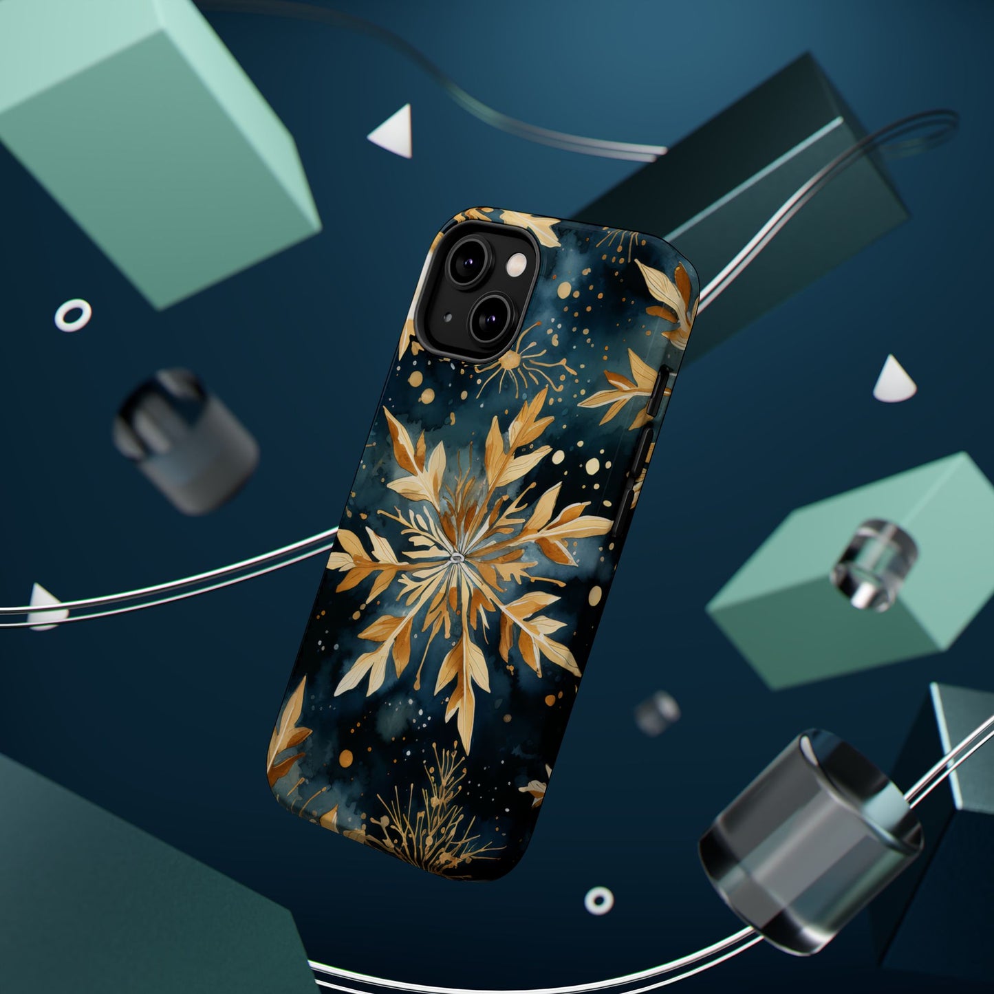 Gold Floral Snowflakes on Midnight Blue - MagSafe iPhone Series Case