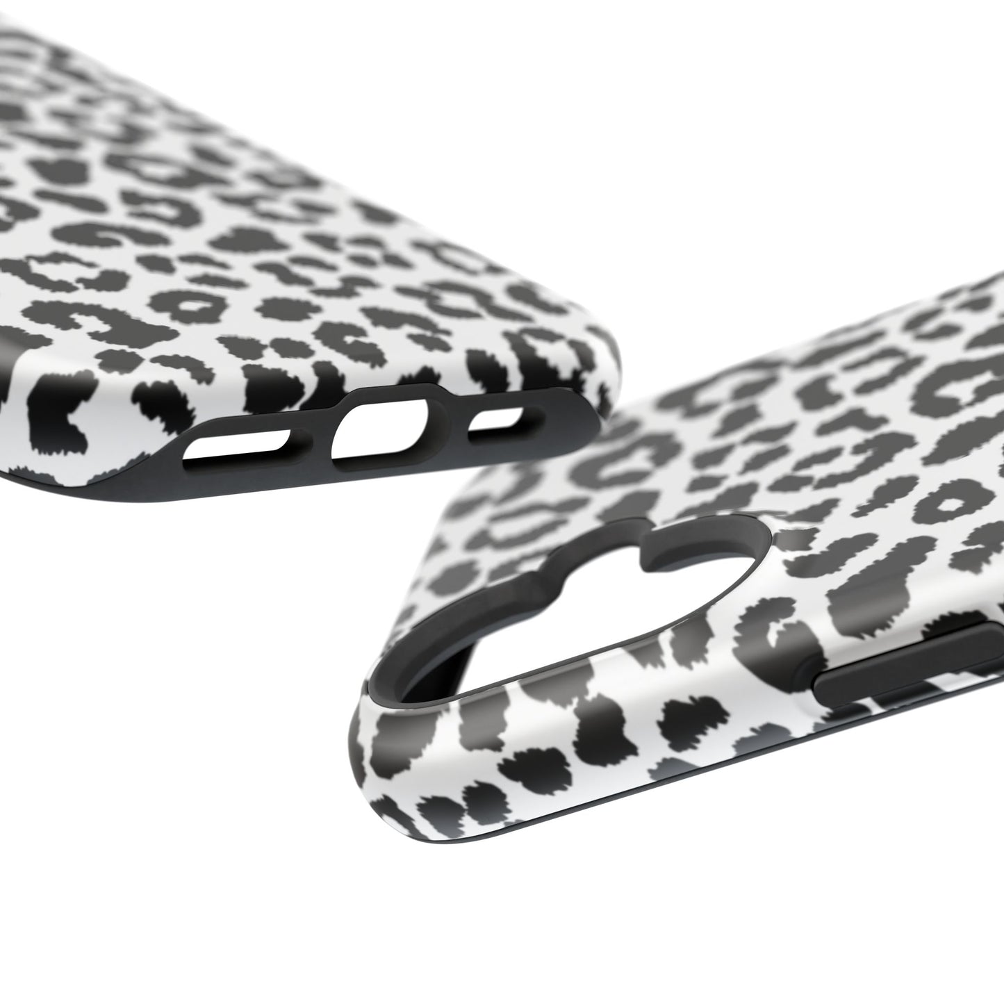 Monochrome Leopard Print Tough MagSafe iPhone Case – Classic Black and White Design with Dual-Layer Protection