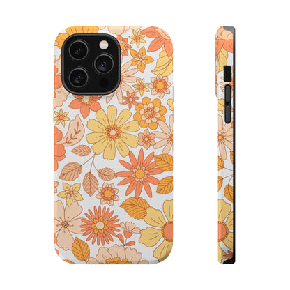 Vintage Floral Bloom MagSafe iPhone Case – Warm Orange & Yellow Retro Flower Design with Matte Finish