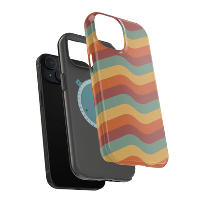 Retro Vibe Wavy Stripes MagSafe iPhone Case – 70s-Inspired in Teal, Orange, and Rust