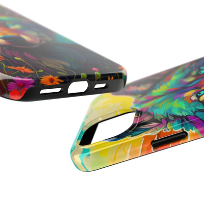 Rainbow Wolf in Bloom – iPhone Case with Vivid Nature Design