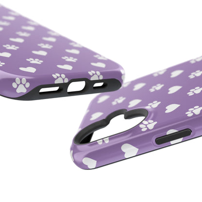 Lavender Paw Prints & Hearts Design - Adorable Pet Lover MagSafe iPhone Case