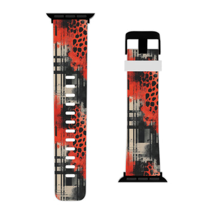 Cheetah Plaid Red & Black Pattern Apple Watch Band