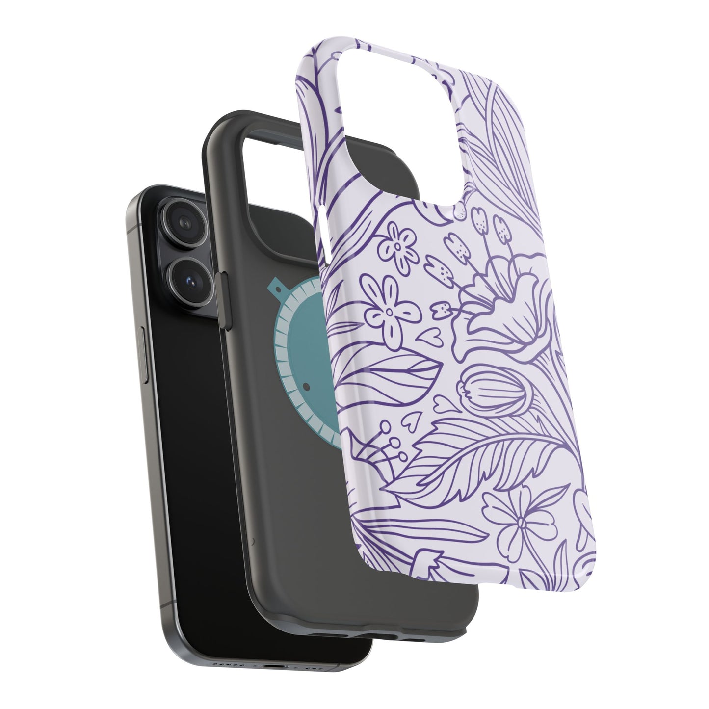 Lavender Floral Line Art Tough MagSafe iPhone Case – Minimalist Botanical Design with Dual-Layer Protection