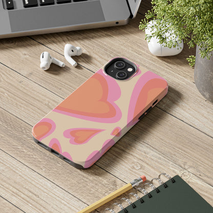 Retro Pink Hearts iPhone Case – Shock-Resistant, Matte Finish, Dual-Layer Protection