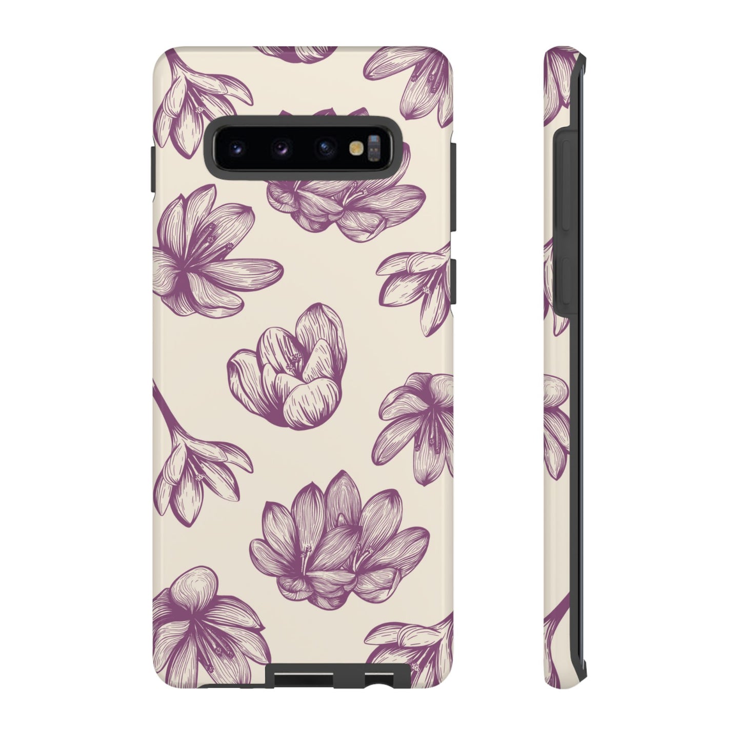 Vintage Botanical Floral Tough Samsung Galaxy Case – Hand - Drawn Purple Flowers, Shockproof Design - BOGO Cases