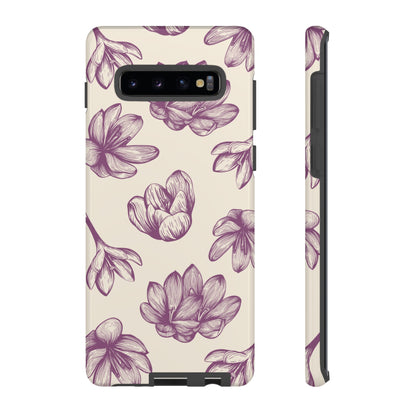 Vintage Botanical Floral Tough Samsung Galaxy Case – Hand - Drawn Purple Flowers, Shockproof Design - BOGO Cases