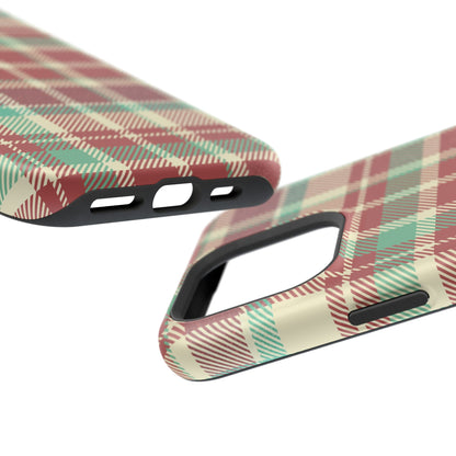 Retro Red & Cream Plaid – MagSafe iPhone Case with Classic Elegance