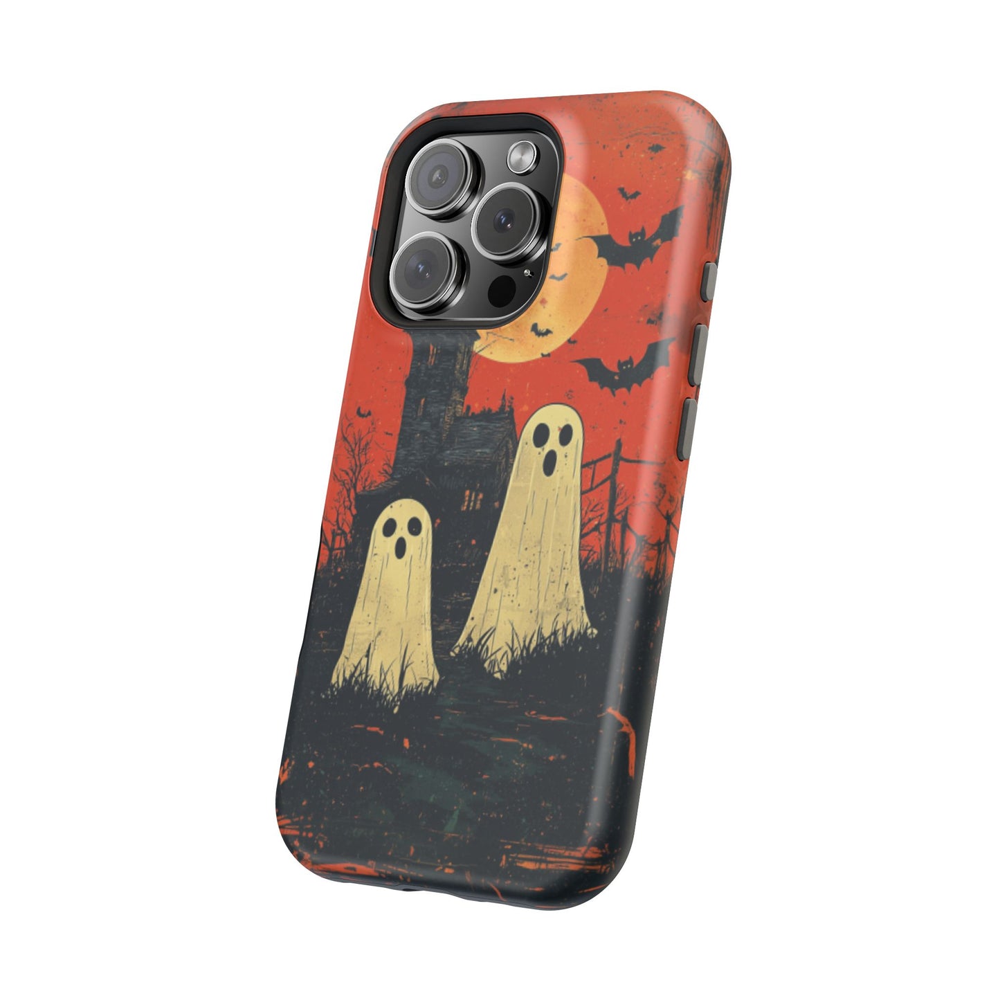 Haunted House & Ghosts MagSafe iPhone Case – Spooky Halloween Full Moon Design