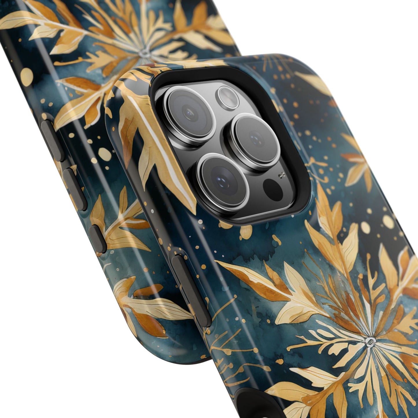 Gold Floral Snowflakes on Midnight Blue - MagSafe iPhone Series Case