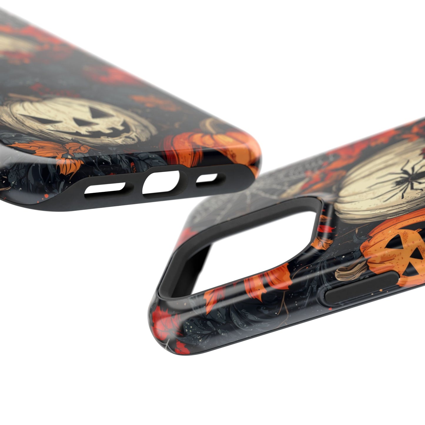 Hauntingly Elegant Halloween MagSafe iPhone Case – Pumpkins, Spiders, and Autumn Leaves Design