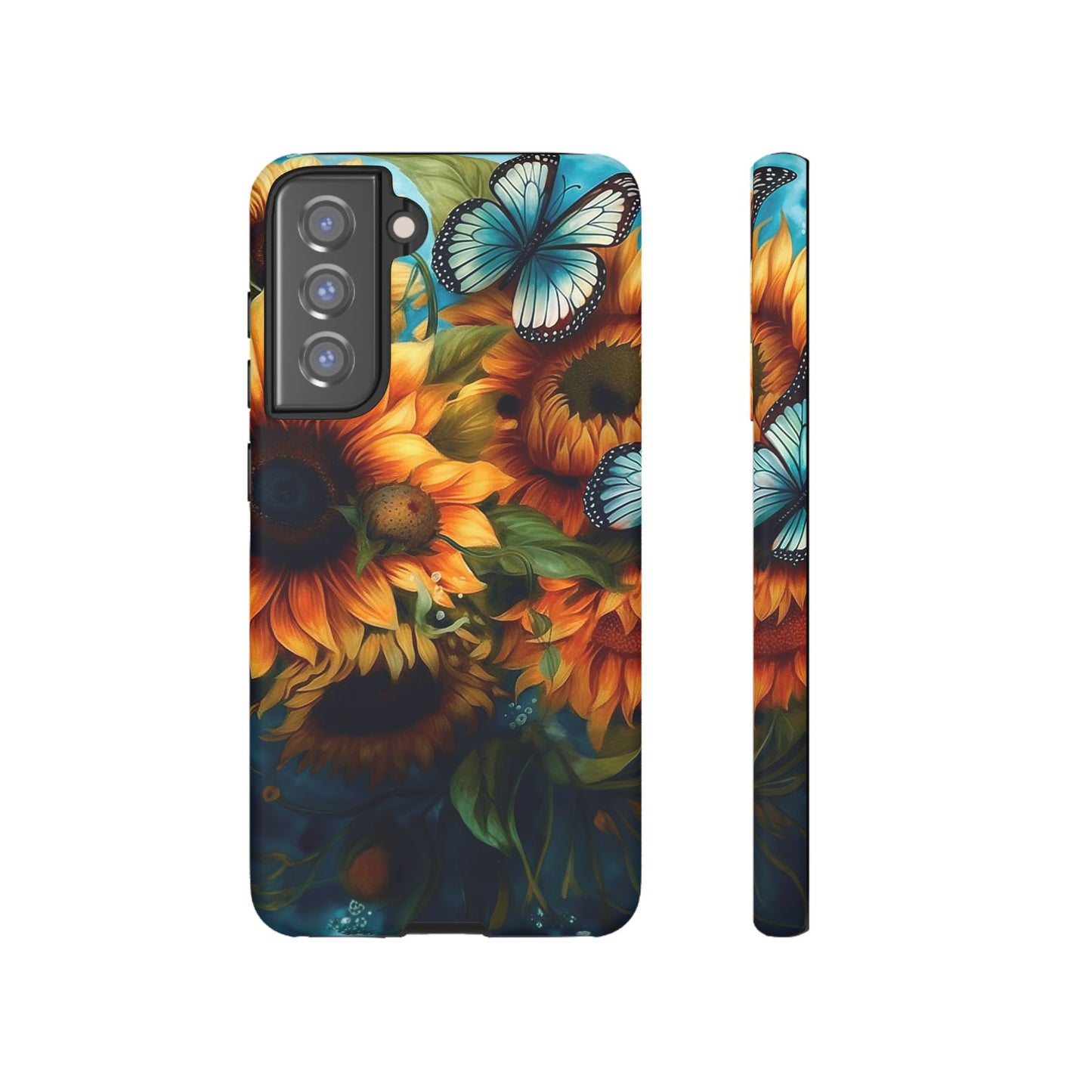 Aqua Blue Butterfly & Sunflower Art – Samsung Galaxy Case