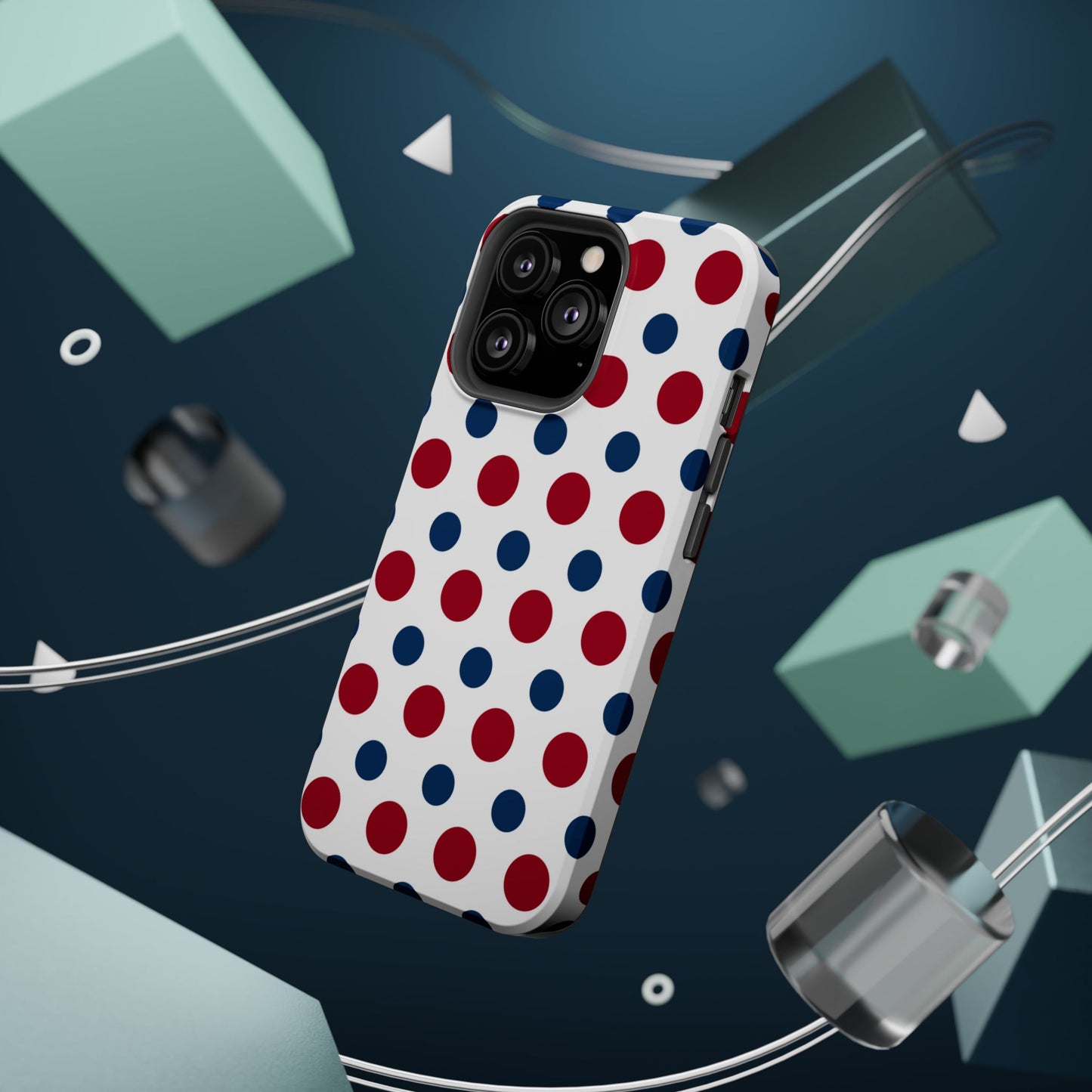 Patriotic Navy, White, and Red Polka Dot MagSafe iPhone Case