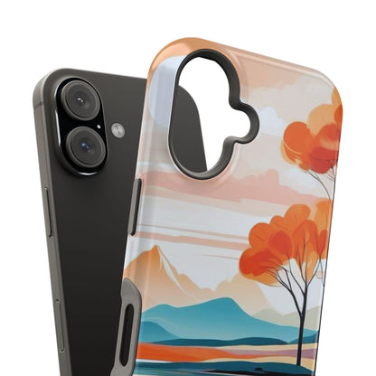 Serene Sunset Lake MagSafe iPhone Case – Minimalist Landscape Art, Dual-Layer Protection