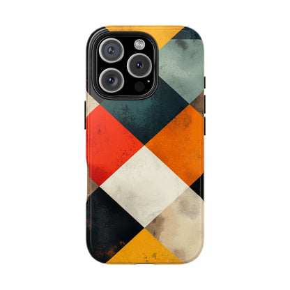 Geometric Retro iPhone  Case - Colorful Checkered Protective Cover