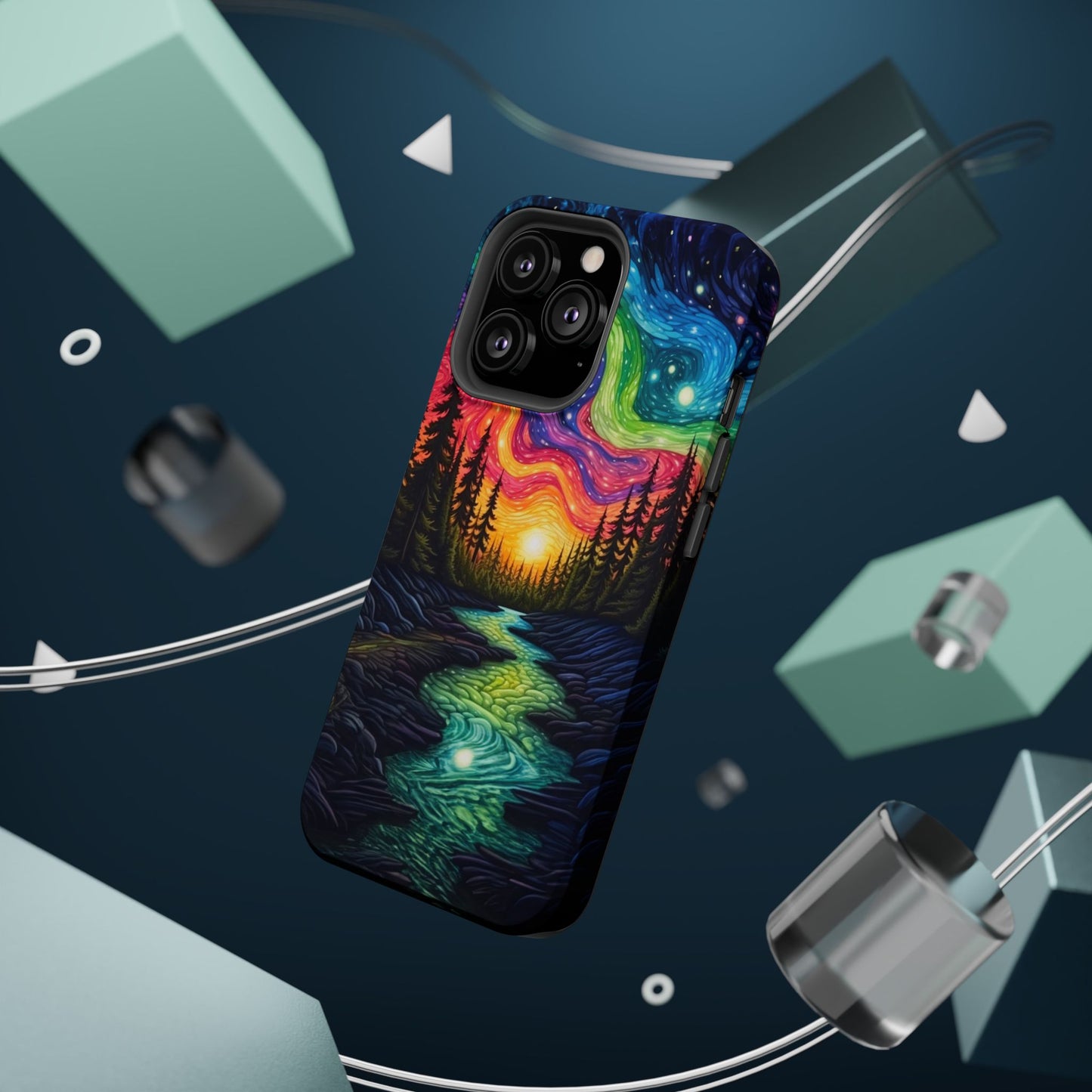 Celestial Nightscape MagSafe iPhone Case – Vibrant River and Starry Sky Design