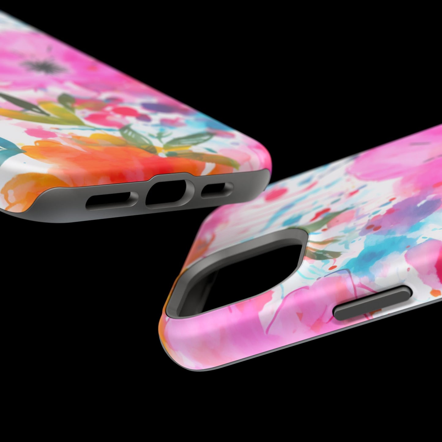 Color Splash Pink & Orange Watercolor Floral - MagSafe iPhone Case