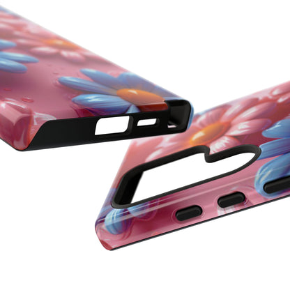 Pastel Daisy 3D Samsung Galaxy Case – Glossy Pink and Blue Floral Design, Full Protection - BOGO Cases