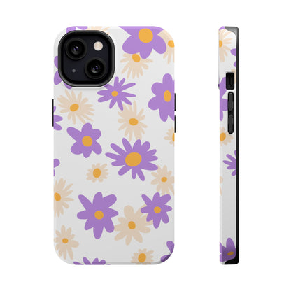 Retro Daisy Flower MagSafe iPhone Case – Pastel Purple & Cream Floral Design with Matte Finish