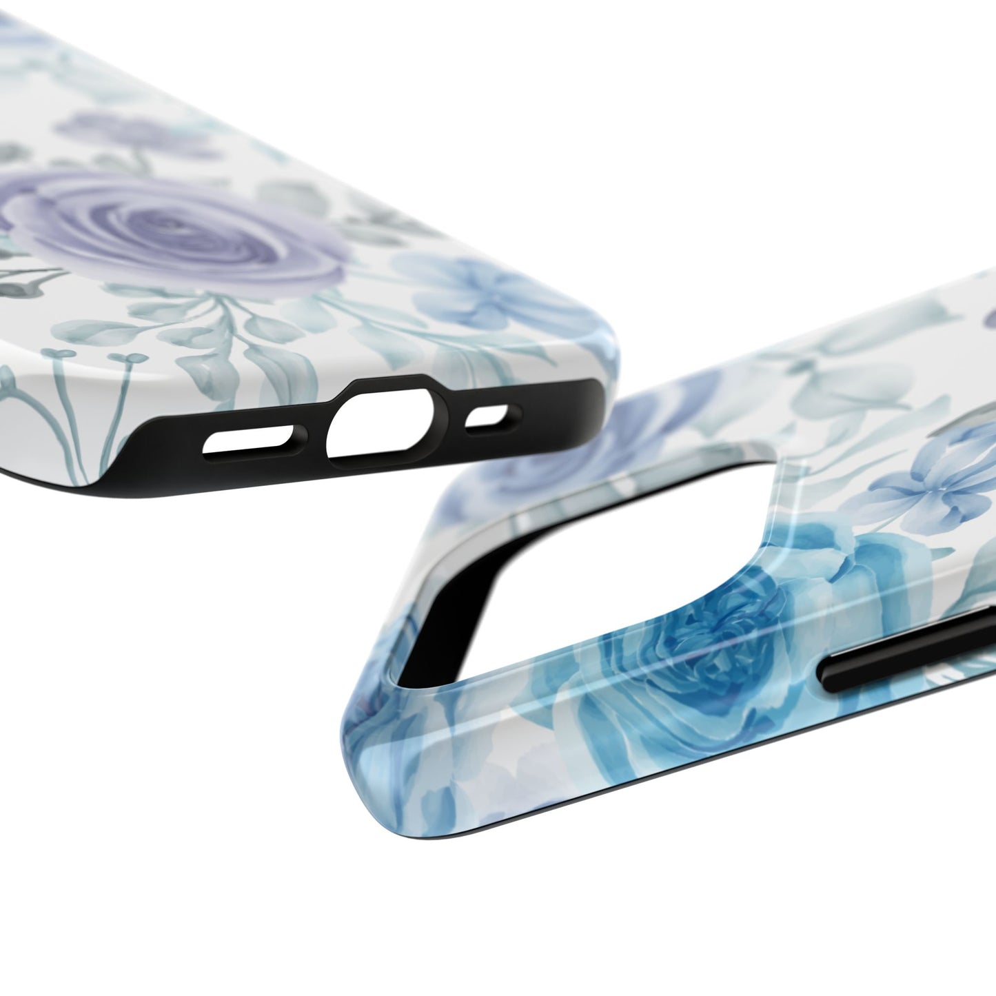 Elegant Blue & Violet Roses iPhone Case – Luxurious Floral Design for Chic Device Protection